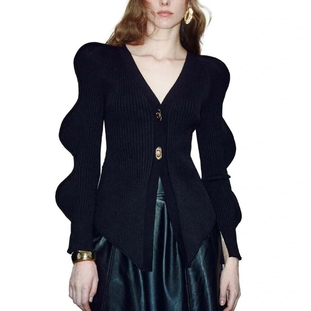 Urban Revivo Black Ribbed Knit Cardigan Size 6